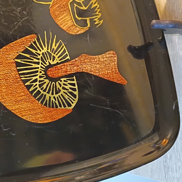 Vintage Couroc Monterey Mushroom Inlay Satin Black Phenolic Tray - Picture 4 of 9